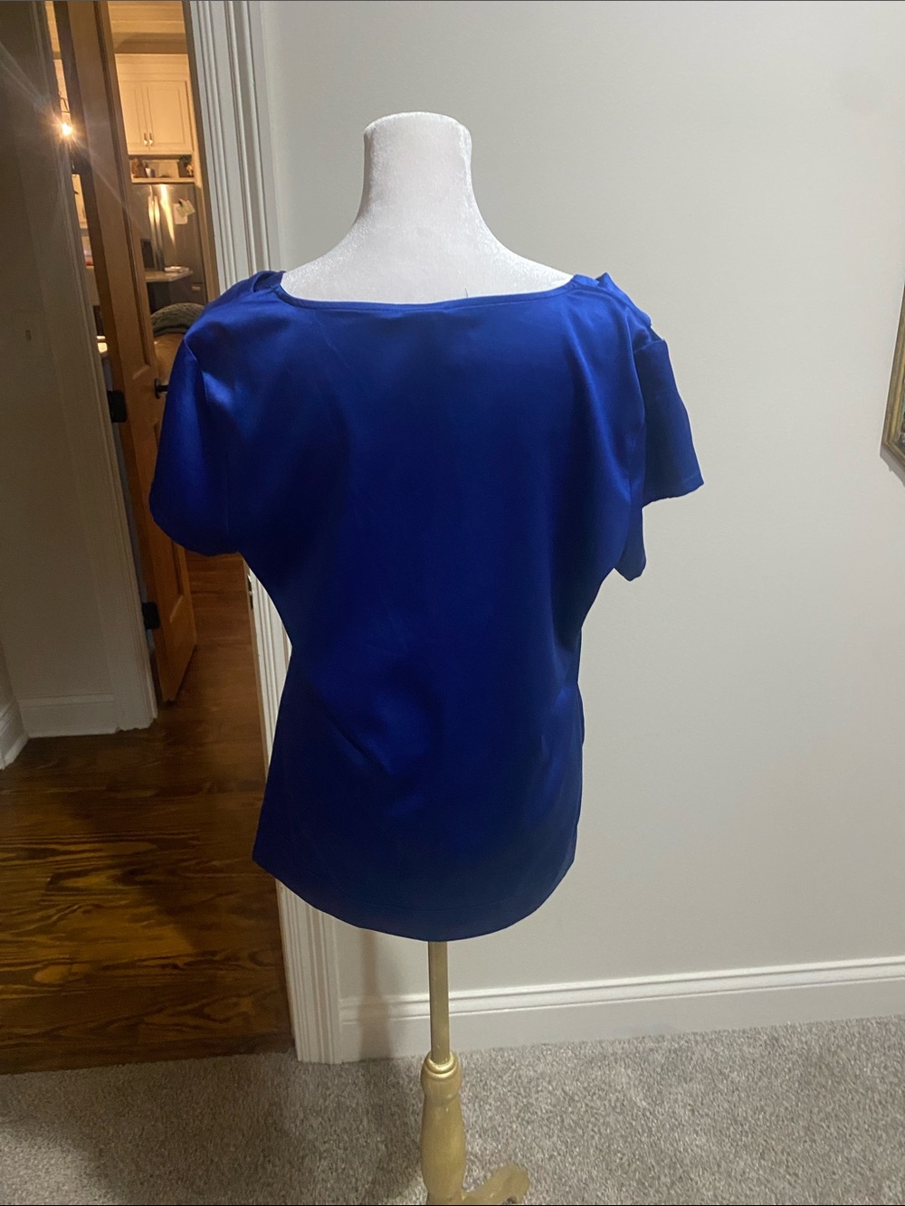 Draped Cowl Neck Blouse in Cobalt Blue - Picture 3 of 5